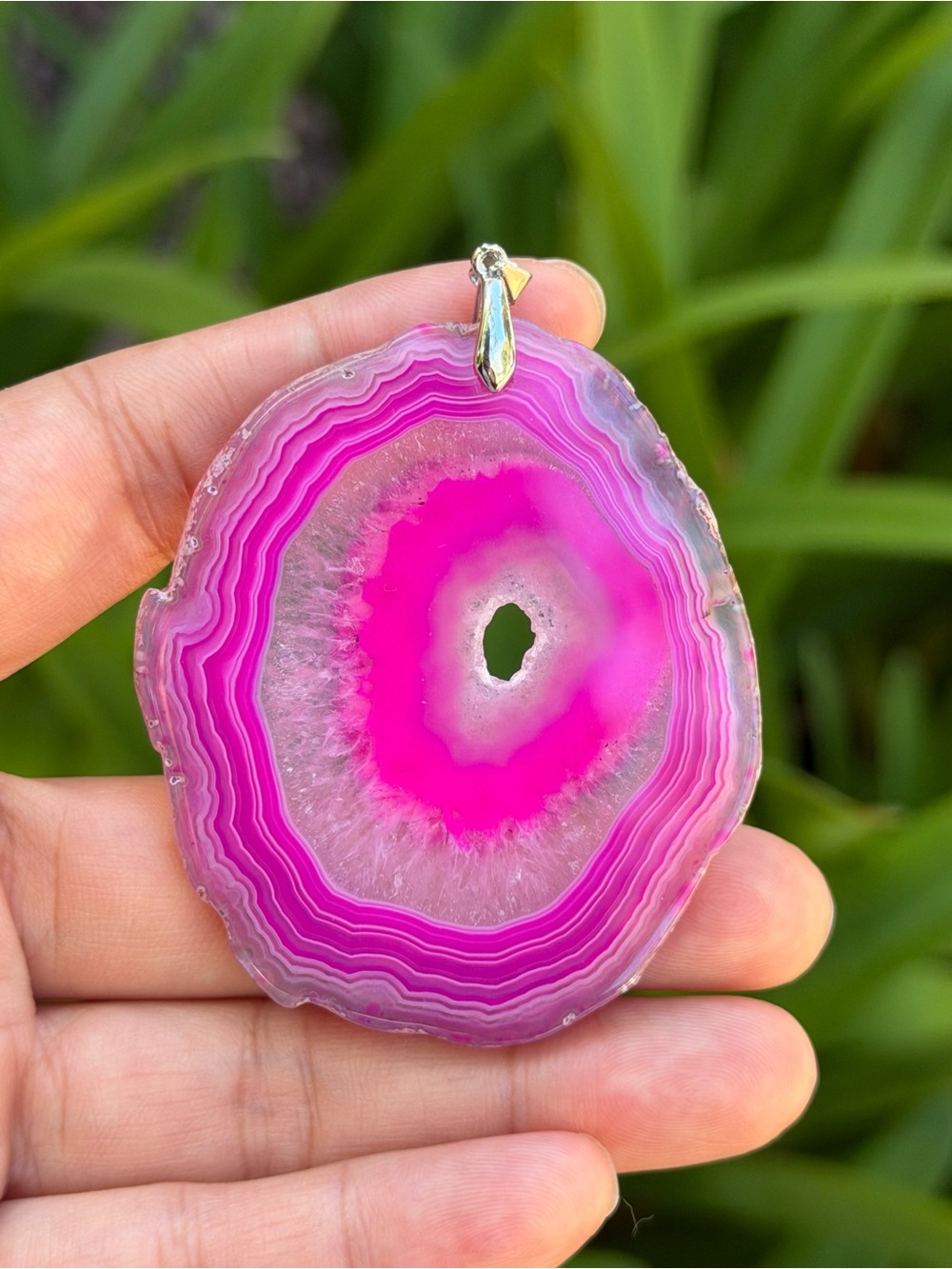 Sterling silver 925 stamped druzy hot pink agate pendant 1806